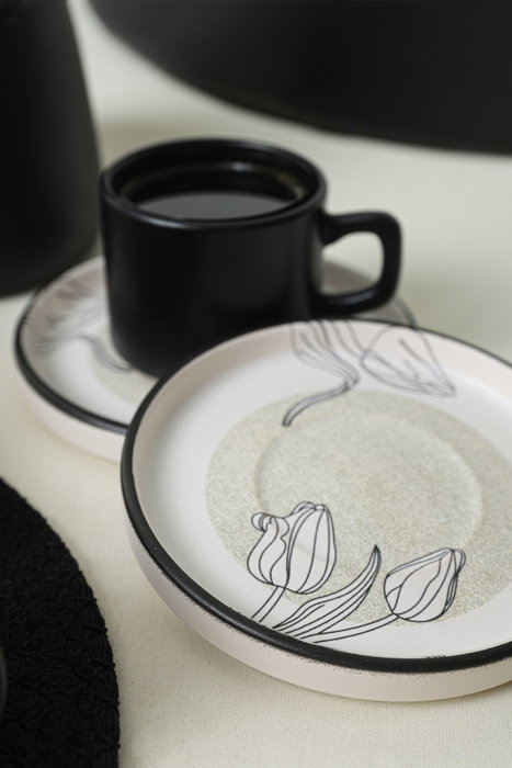 Hermia Juego de tazas de café Blanco y Negro (12 piezas)
